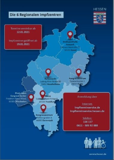 Landkarte Impfzentren Hessen